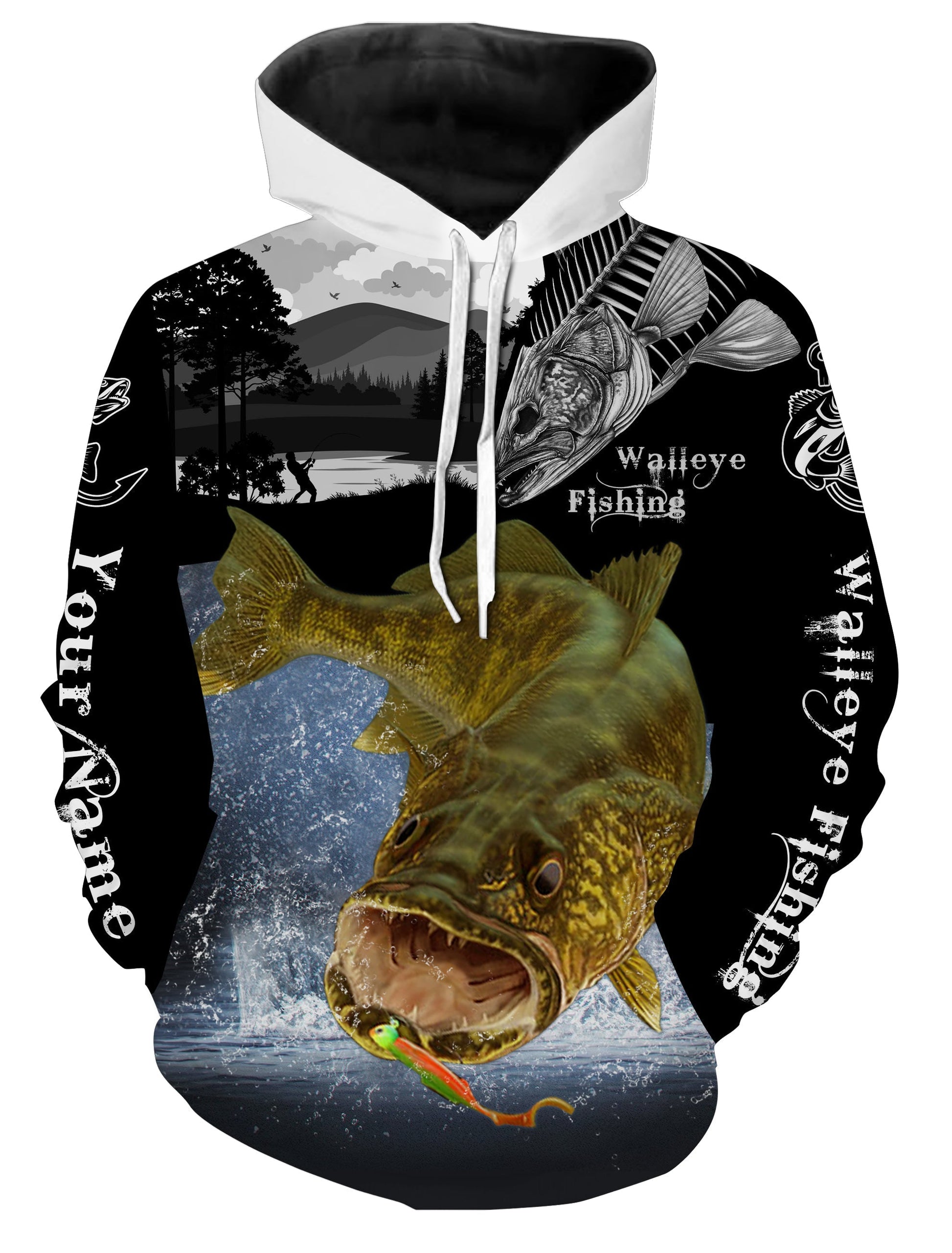 Walleye Fishing Skull Custom Name All Over Print Shirts  Hoodie Hoodie