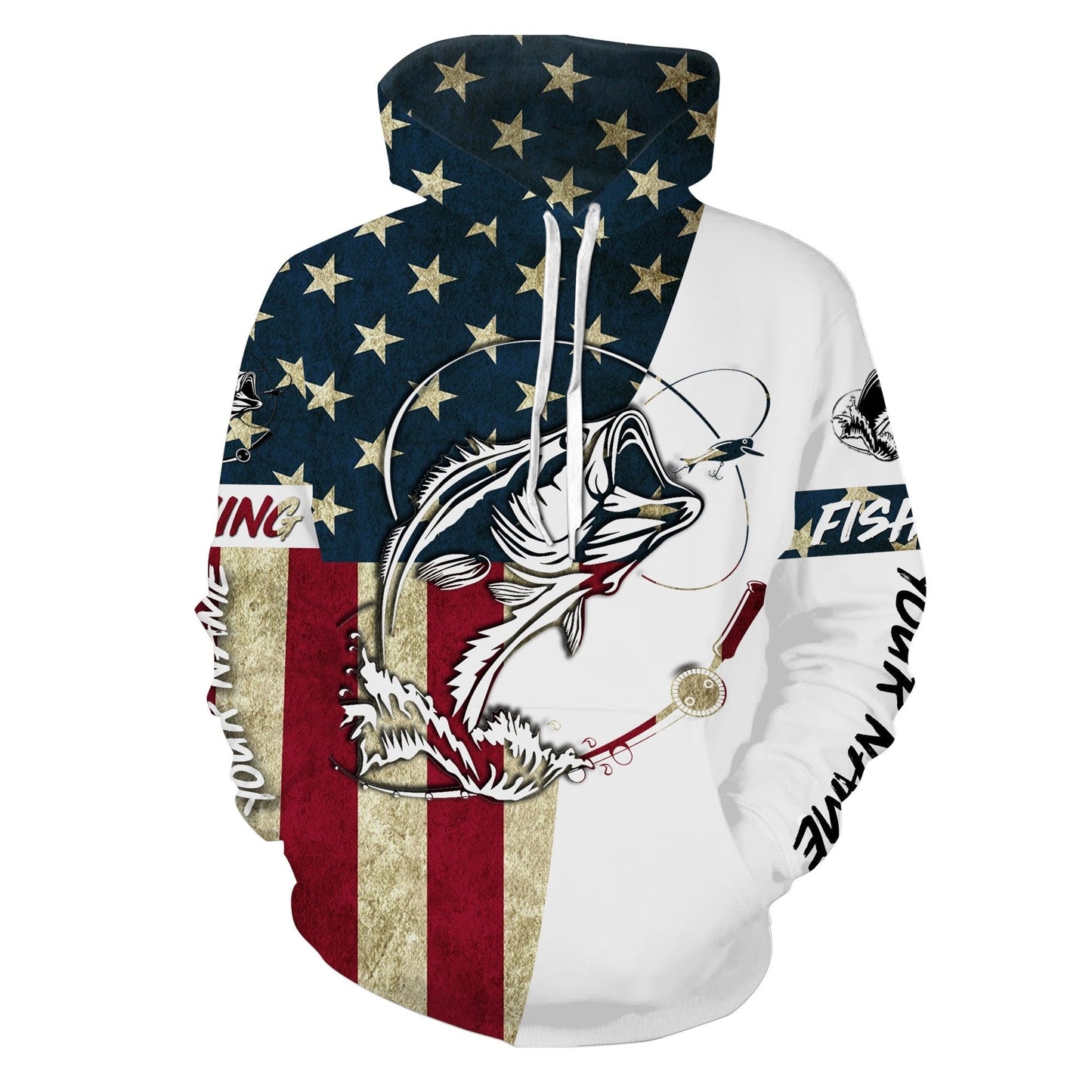 Bass Fishing American Flag Custom All over print Hoodie Fishing Shirts Hoodie