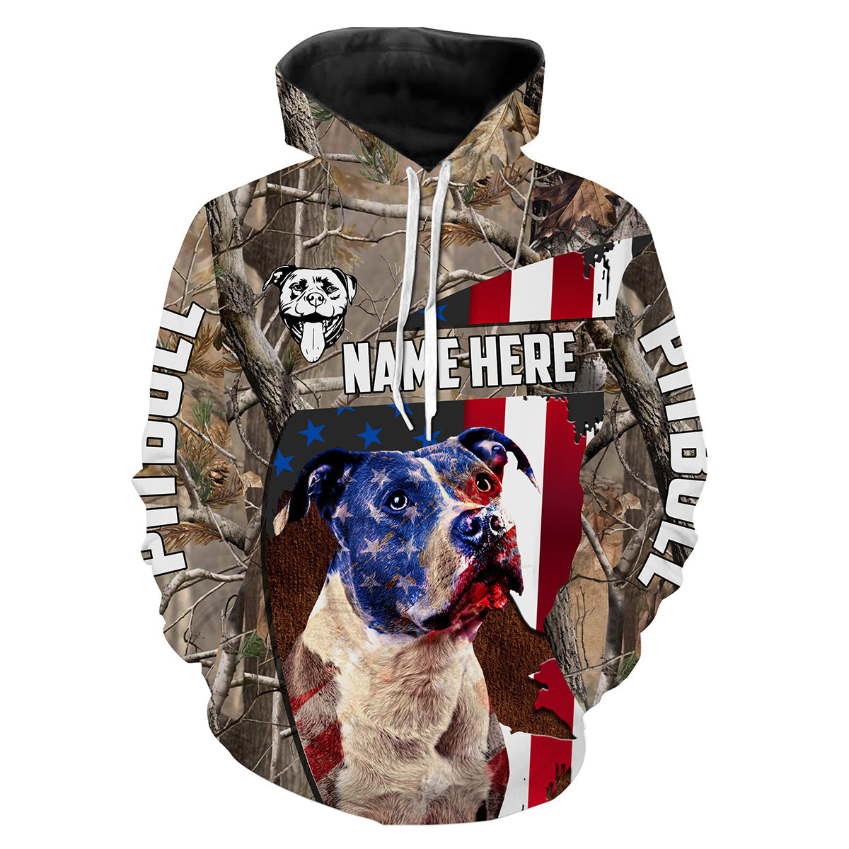 Pitbull Dog Hunting camouflage American Flag Custom Full printing Shirts for men Hoodie