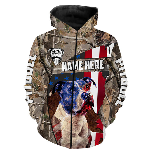 Pitbull Dog Hunting camouflage American Flag Custom Full printing Shirts for men Zip up hoodie