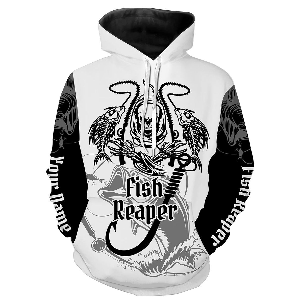 Fish Reaper Bass Fishing Custome Name 3D All Over Printed Shirts Personalized Fishing gift For Adult And Kid NQS345 Hoodie