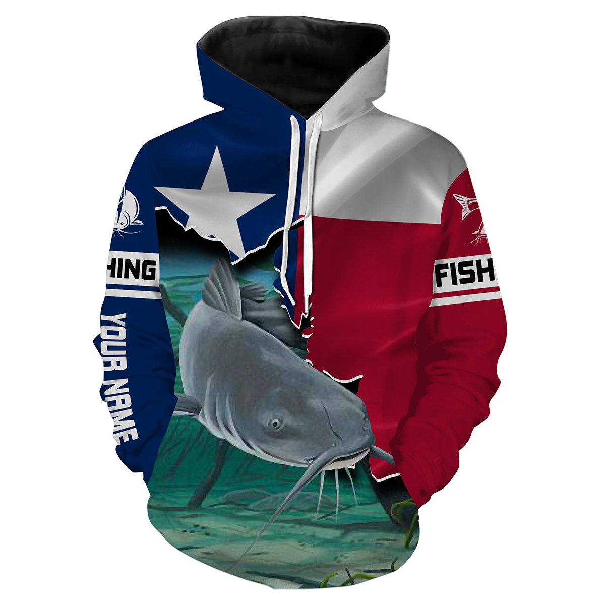 Blue Catfish Fishing Texas Flag Patriot Custom name All over print shirts - personalized fishing gift for men Hoodie