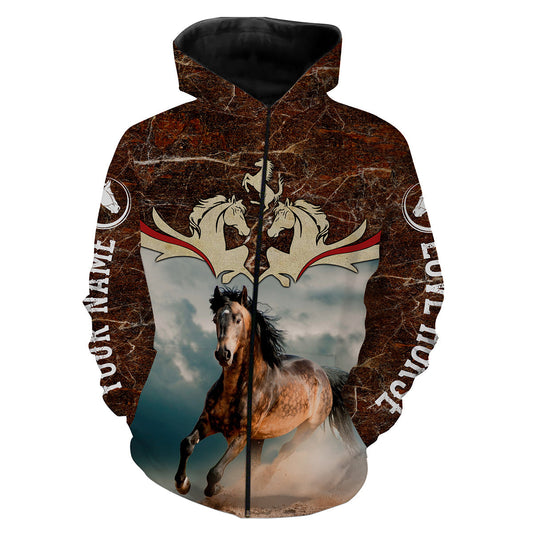 Quarter Horse running Custom All over print Shirts - personalized Horse shirts for men Zip up hoodie