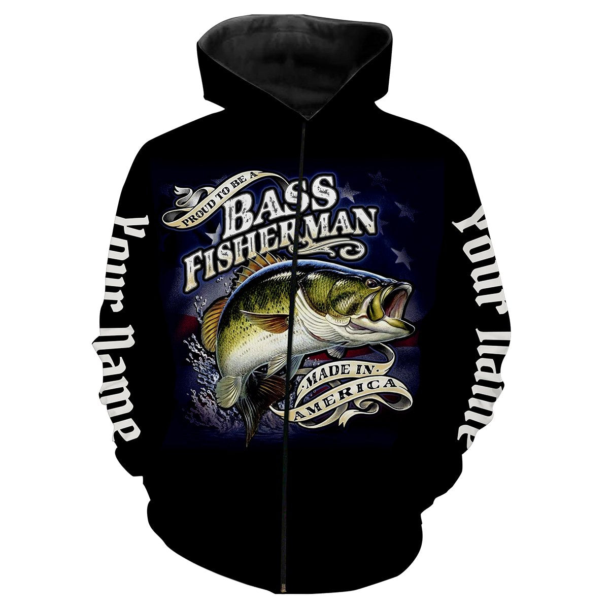 Bass Fisherman Fishing Customize Name All Over Print Shirts  Zip Up Hoodie Zip Up Hoodie