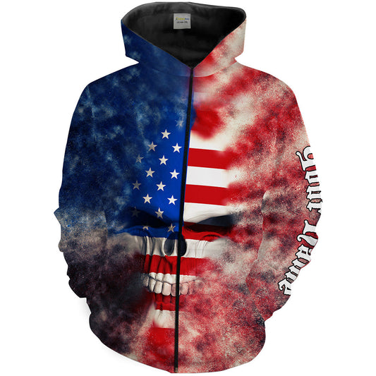 American Flag Skull Custom All over print shirt Zip up hoodie