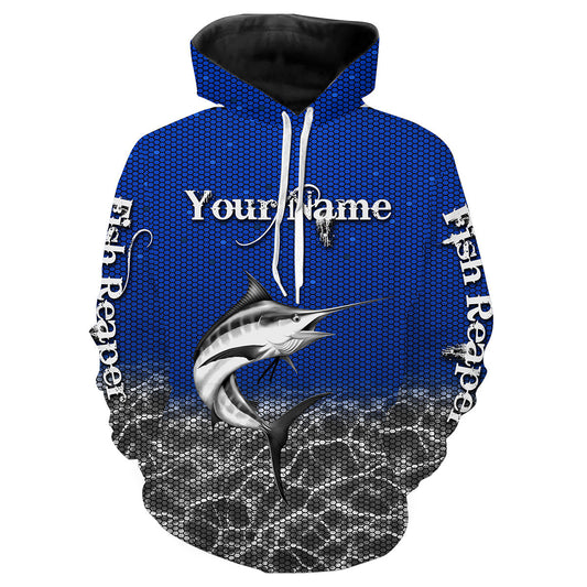 Blue Marlin Fishing Fish Reaper Customize name All over print shirts Personalized Fishing gift for men and women - IPH1432 Hoodie