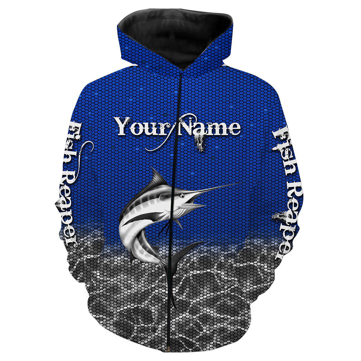 Blue Marlin Fishing Fish Reaper Customize name All over print shirts Personalized Fishing gift for men and women - IPH1432 Zip up hoodie