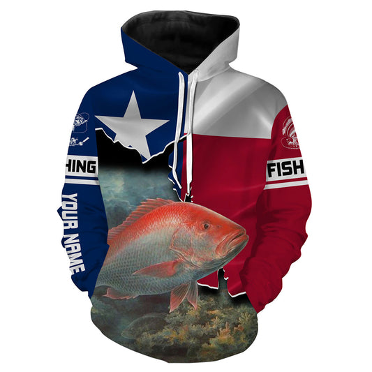 Red Snapper Fishing 3D Texas Flag Patriot Custom name All over print shirts - personalized fishing gift for men Hoodie