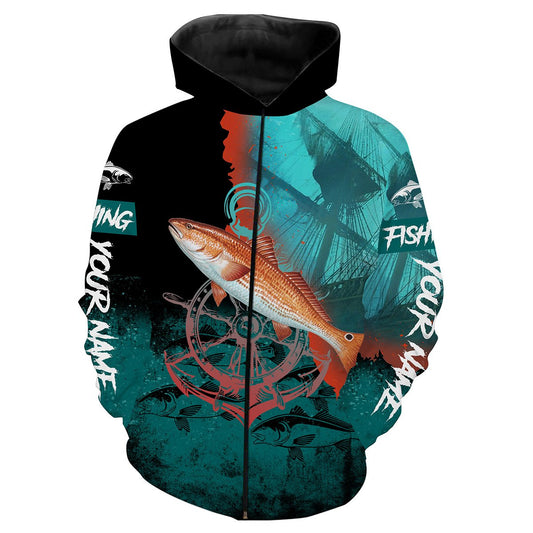 Redfish Puppy Drum fishing Customize name All over print shirts - personalized fishing gift for men and women - IPH1010 Zip up hoodie