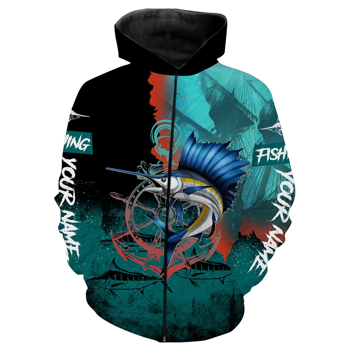 Sailfish fishing Customize name All over print shirts - personalized fishing gift for men and women - IPH1011 Zip up hoodie