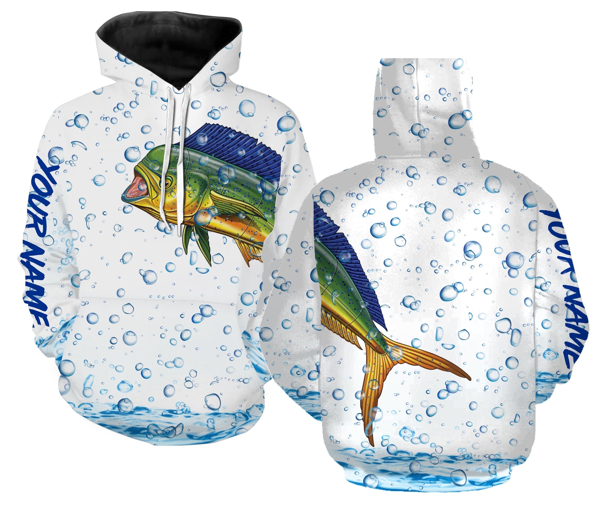 Mahi Mahi Fishing Wrap around bubbles Customize name All over print shirts - personalized funny fishing shirts for men Hoodie