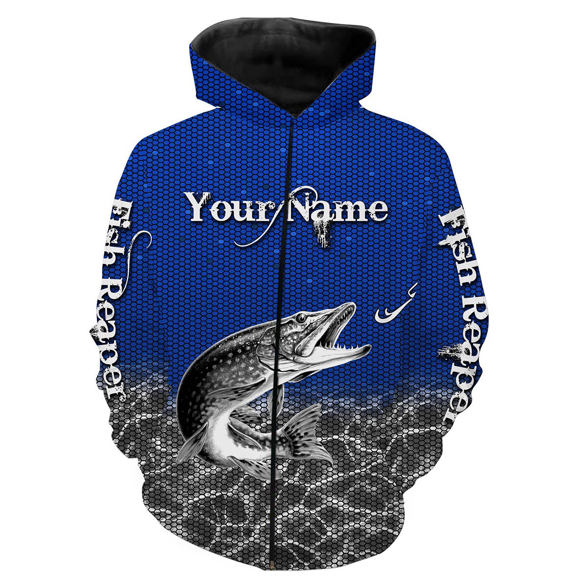 Nothern Pike fishing Fish Reaper Customize name All over print shirts Personalized Fishing gift for men and women - IPH1026 Zip up hoodie