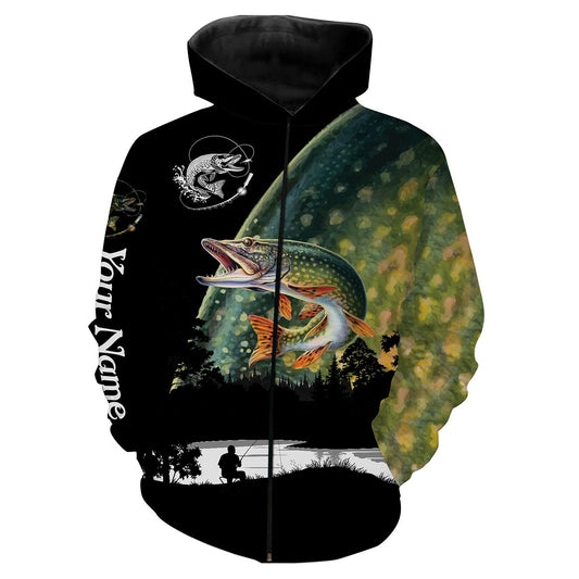 Northern Pike Fishing scale Customize name All over print shirts - personalized fishing gift for men and women - IPH1033 Zip up hoodie