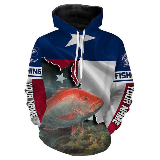 Red Snapper Fishing Texas Flag Patriot Custom Name All Over Print Shirts  Hoodie Hoodie