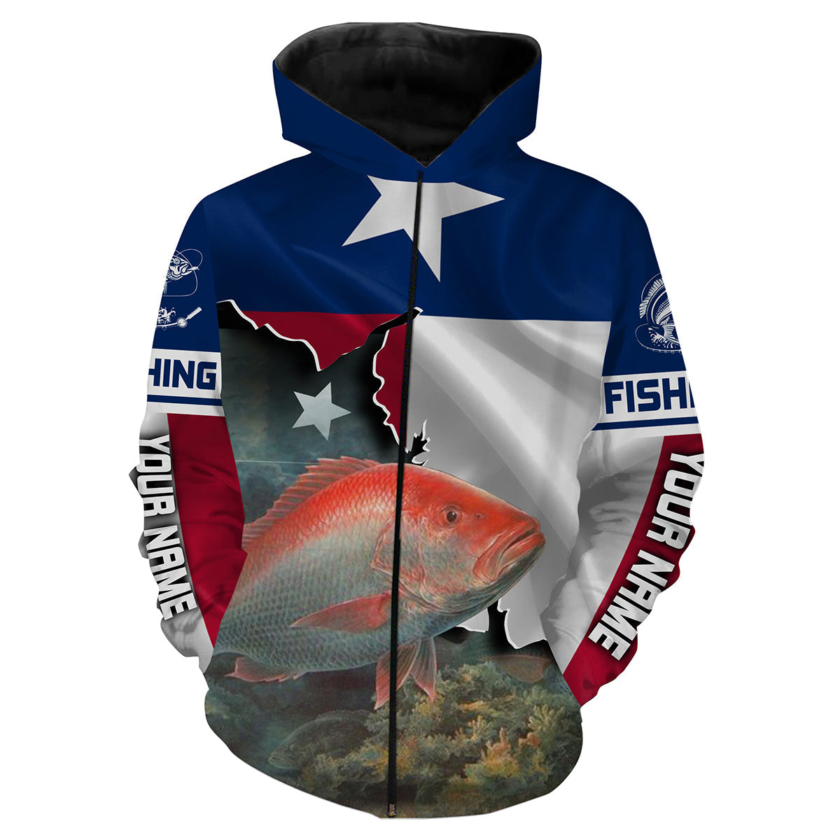 Red Snapper Fishing Texas Flag Patriot Custom Name All Over Print Shirts  Zip Up Hoodie Zip Up Hoodie