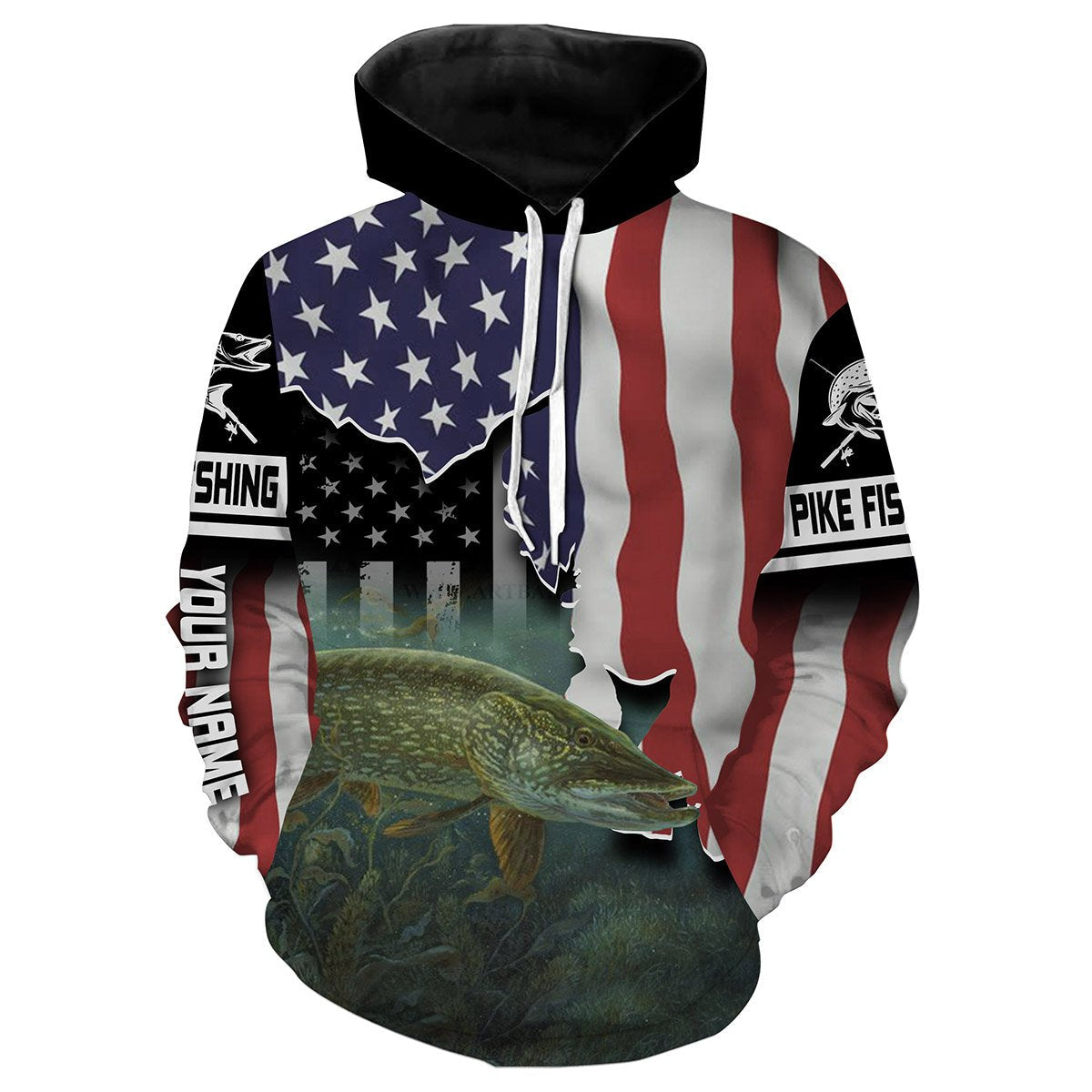 Northern Pike Fishing American Flag Custom Long Sleeve Fishing Shirts