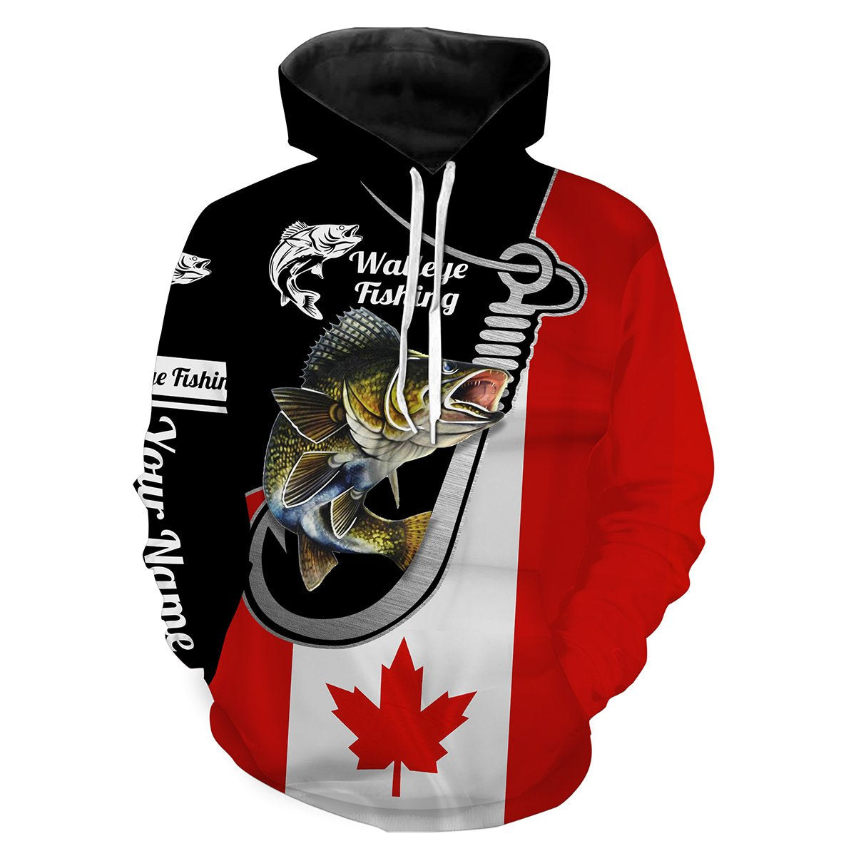 Walleye Fishing 3D Canada Flag Patriot Custom name All over print shirts - personalized fishing gift for men and women - IPH1489 Hoodie