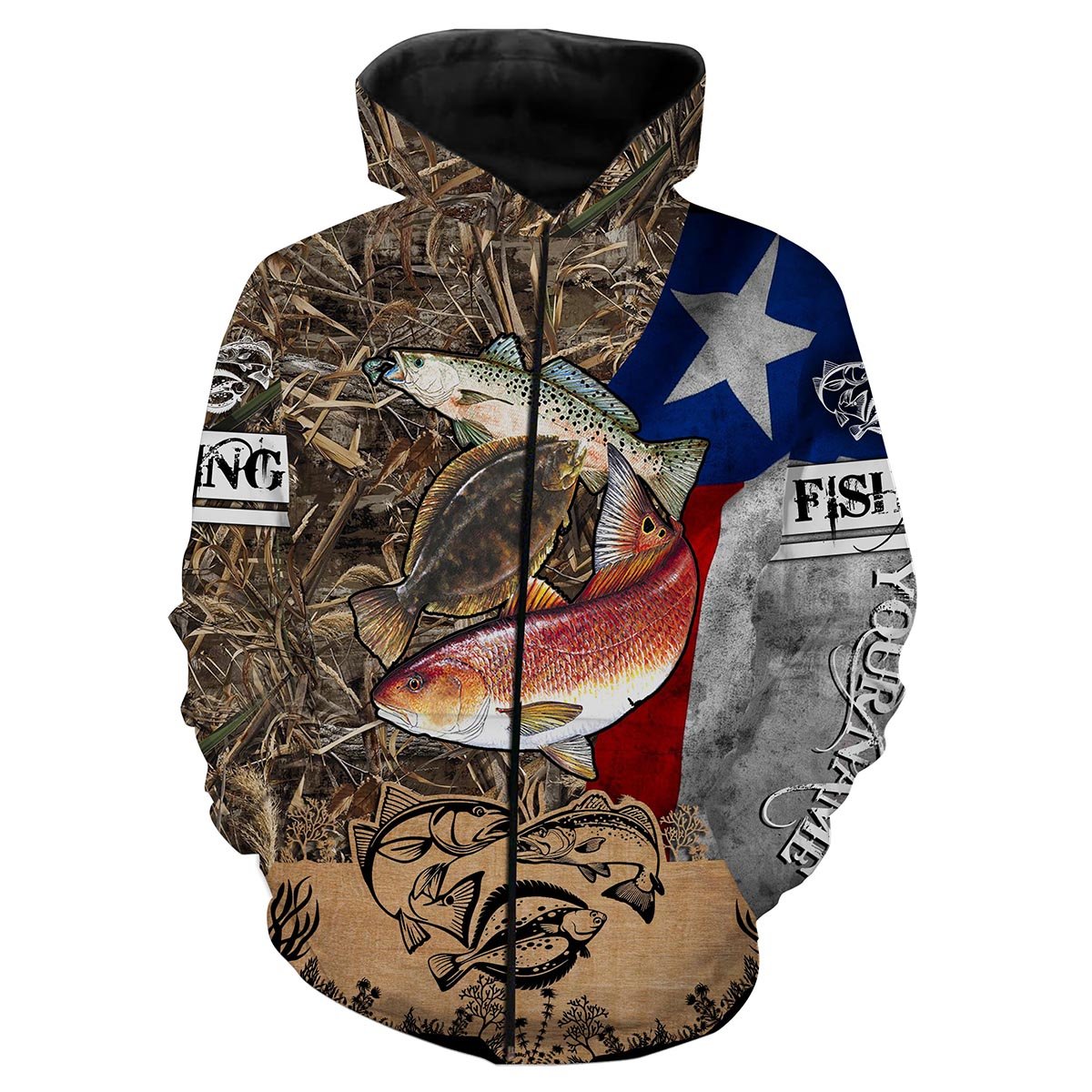 Texas Slam Flag Fishing Custome Name 3D All Over Printed Shirts Personalized Fishing gift For Men Zip up hoodie