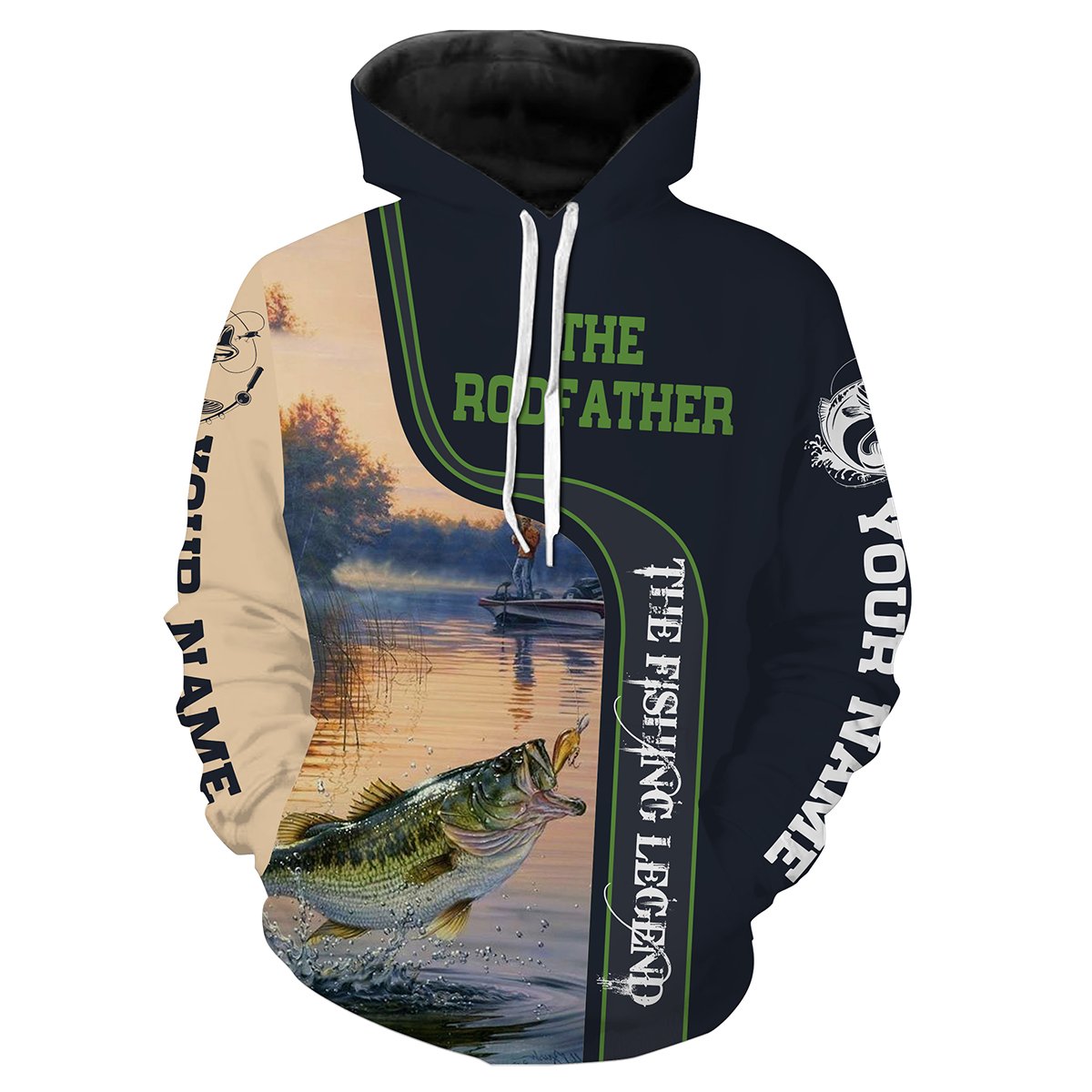 Largemouth Bass Fishing legend The Rodfather Custom name All over print shirts - fishing gift for men Hoodie