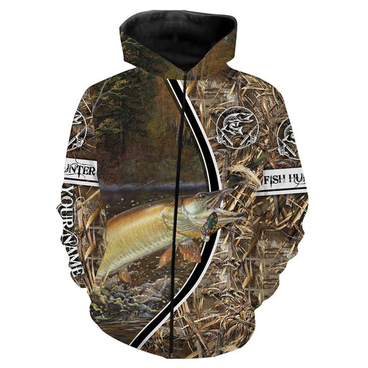 Musky (Muskie) Fishing Fish Hunter camo Custom name All over print shirts - fishing gift for men