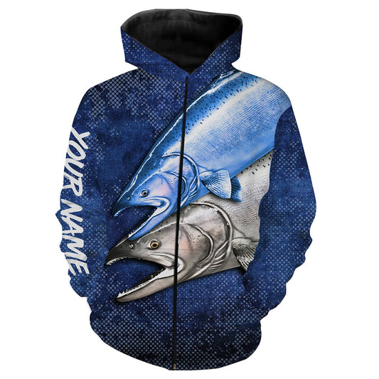 Chinook Salmon (King Salmon) Fishing camo Personalized All over printed performance Fishing Shirts on fishing season - IPH1255 Zip up hoodie