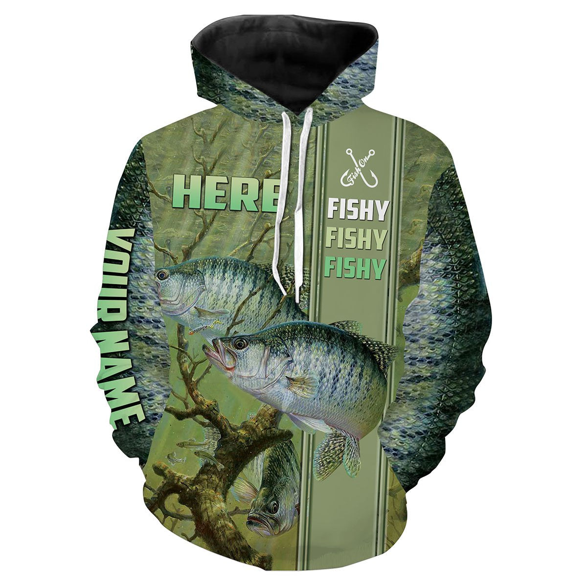 Crappie Fishing Scale Here Fishy Fishy Fishy Customize name All over print shirts - personalized fishing gift for men Hoodie