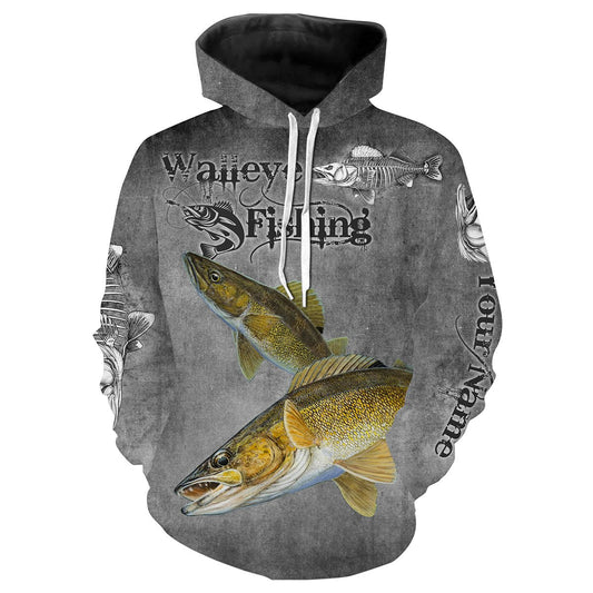 Walleye Fishing Skull Customize name All over print shirts - personalized fishing gift for men and women - IPH1088 Hoodie