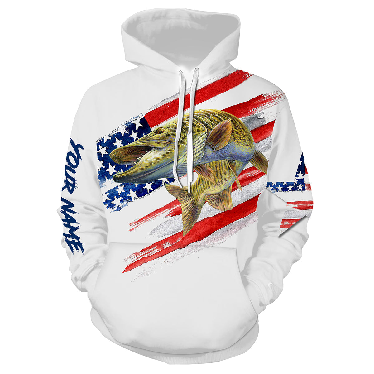 Musky (Muskie) Fishing American Flag Patriot Custom name All over print shirts - personalized 4th of July fishing gift for men Hoodie