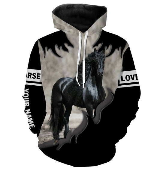 Black Friesian Horse Custom name All over print shirts - personalized Horse shirts for men, women and kids - IPH2551