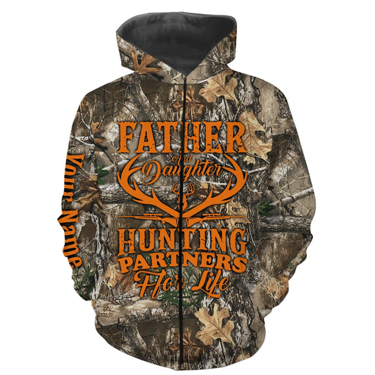 Father And Daughter Hunting Partners For Life Customize Name 3D All Over Print Shirts  Zip Up Hoodie Zip Up Hoodie