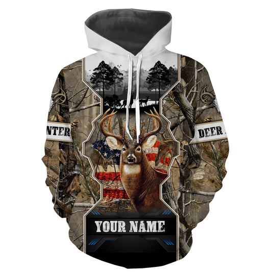 Deer Hunting camo American flag Customize 3D All over printed shirts - personalized hunting gifts for men