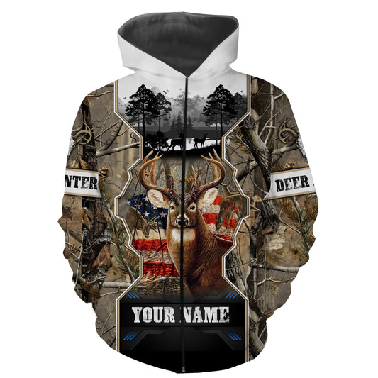 Deer Hunting camo American flag Customize 3D All over printed shirts - personalized hunting gifts for men