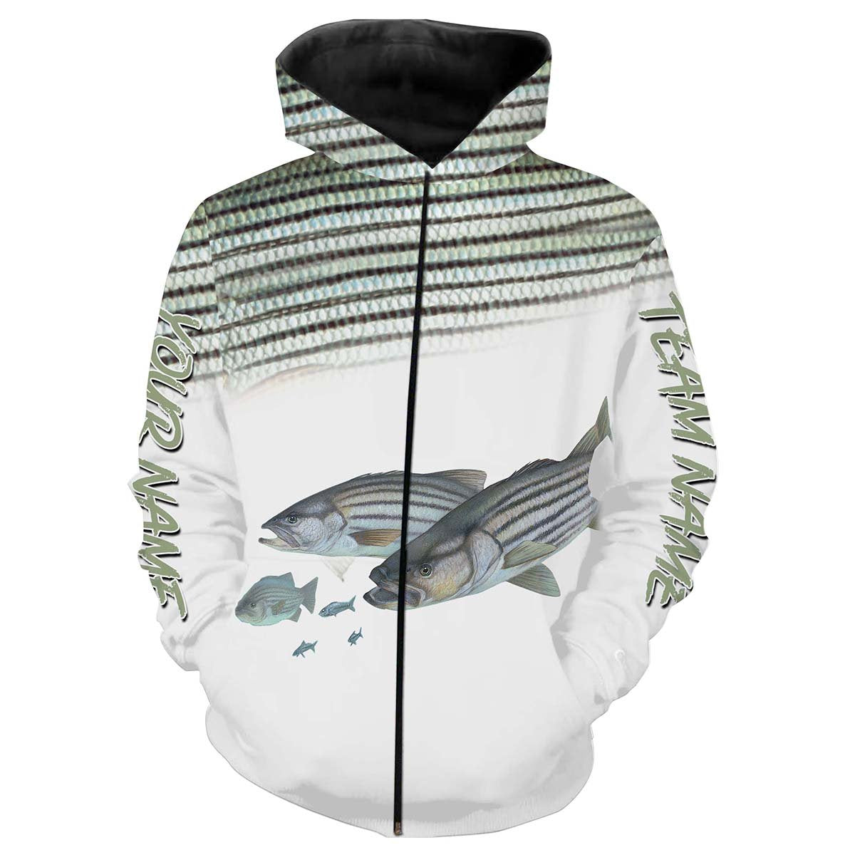 Striped Bass (Striper) Fishing Customize name All over print shirts - personalized fishing apparel for Fishing Team - IPH1040 Zip up hoodie