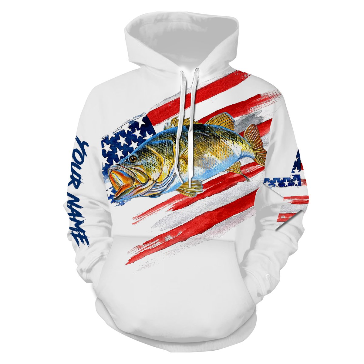 Bass Fishing American Flag Patriot Custom name All over print shirts - personalized 4th of July fishing gift for men Hoodie