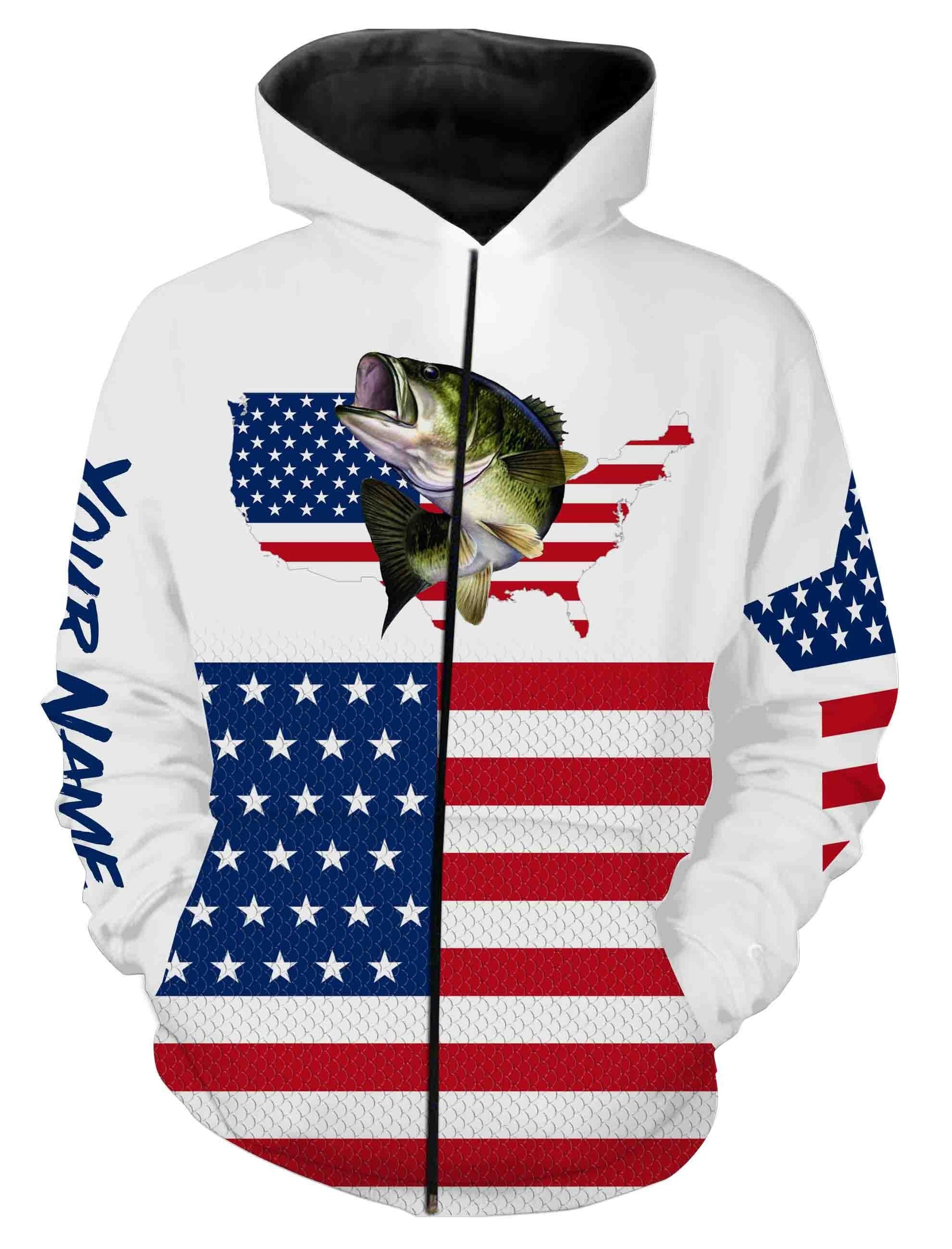 Bass Fishing American Flag Patriot Custom name All over print shirts - personalized 4th of July fishing gift for men