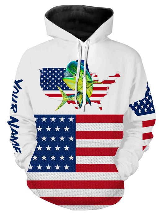 Mahi Mahi (Dorado) Fishing American Flag Patriot Custom name All over print shirts - personalized 4th of July fishing gift for men