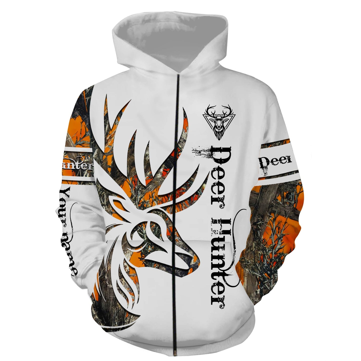 Deer Hunting Orange Camo Custom name All over print shirts - personalized hunting gift for men Zip up hoodie