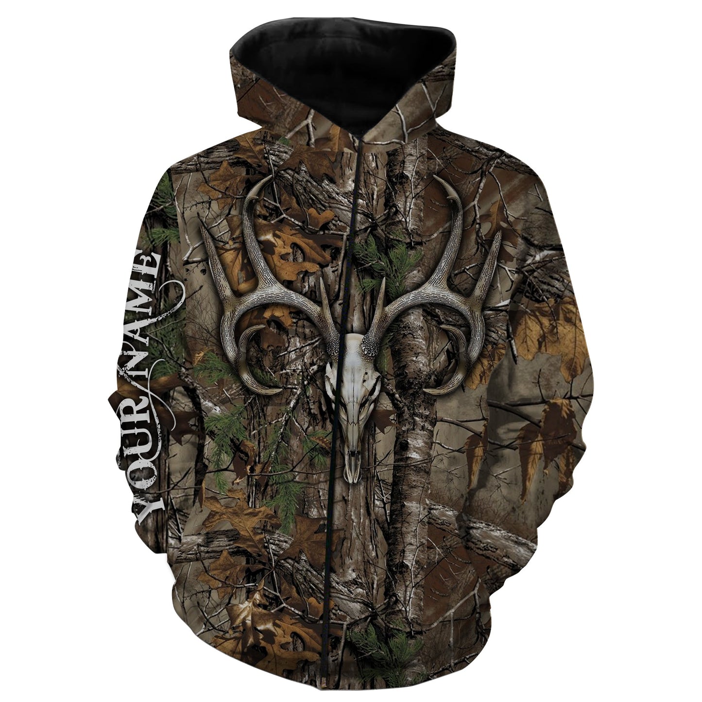 Personalized Deer Hunting camo Deer skull Custom name All over print shirts for Deer hunters - IPHW131 Zip up hoodie