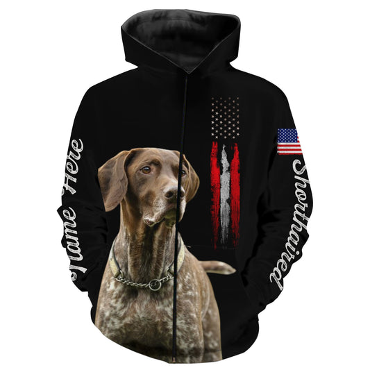 German Shorthaired Pointer dog Hunting Custom all over print Shirts - Personalized gift for men Zip up hoodie