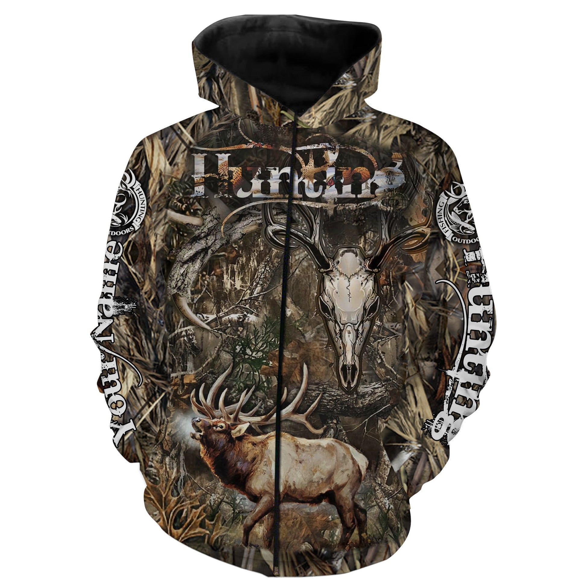 Best Elk Hunting Camo Custom All Over Print Shirts Elk Clothing For Men Zip Up Hoodie Zip Up Hoodie