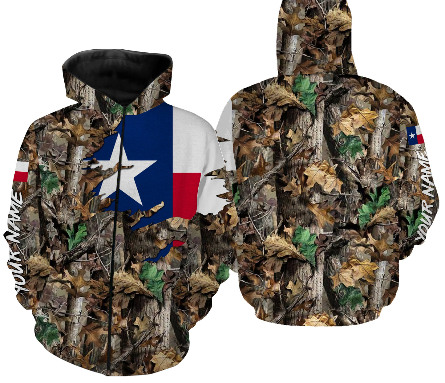 Custom Texas Flag Hunting Shirts Zip up hoodie