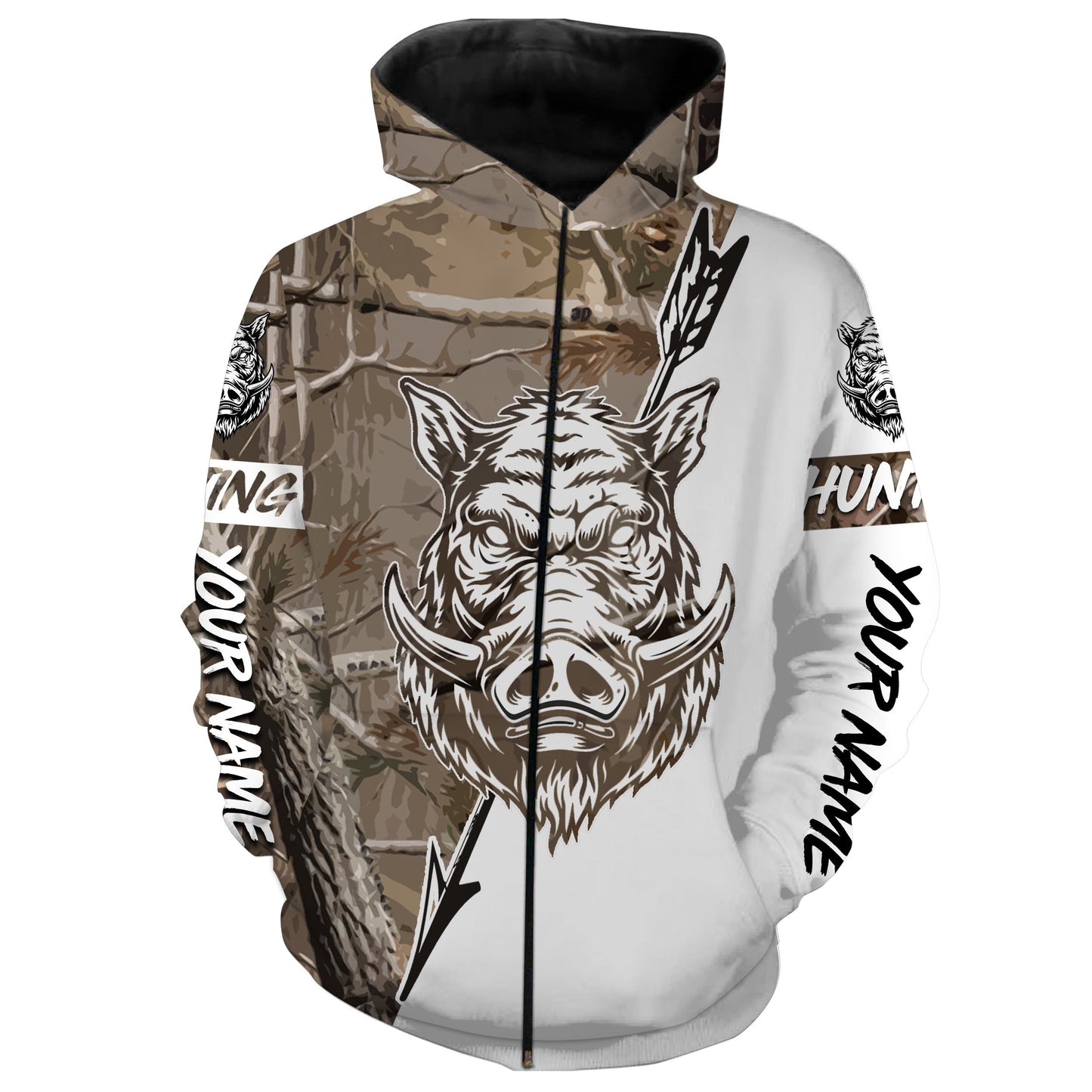 Custom Bow Hunting Wild Boar Camo T Shirt Zip Up Hoodie Zip Up Hoodie