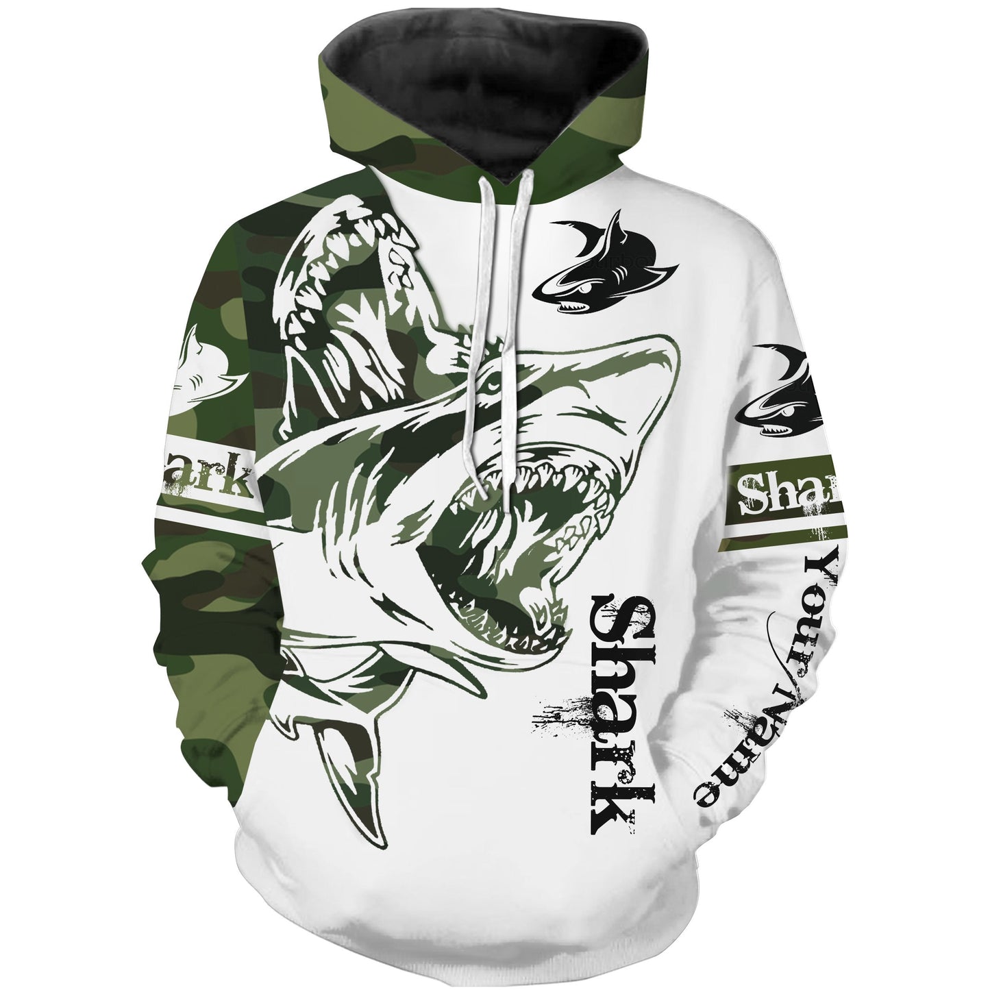 Shark Fishing Tattoo Green Camo Customize Name 3D All Over Print Shirts Nqs662 Hoodie Hoodie