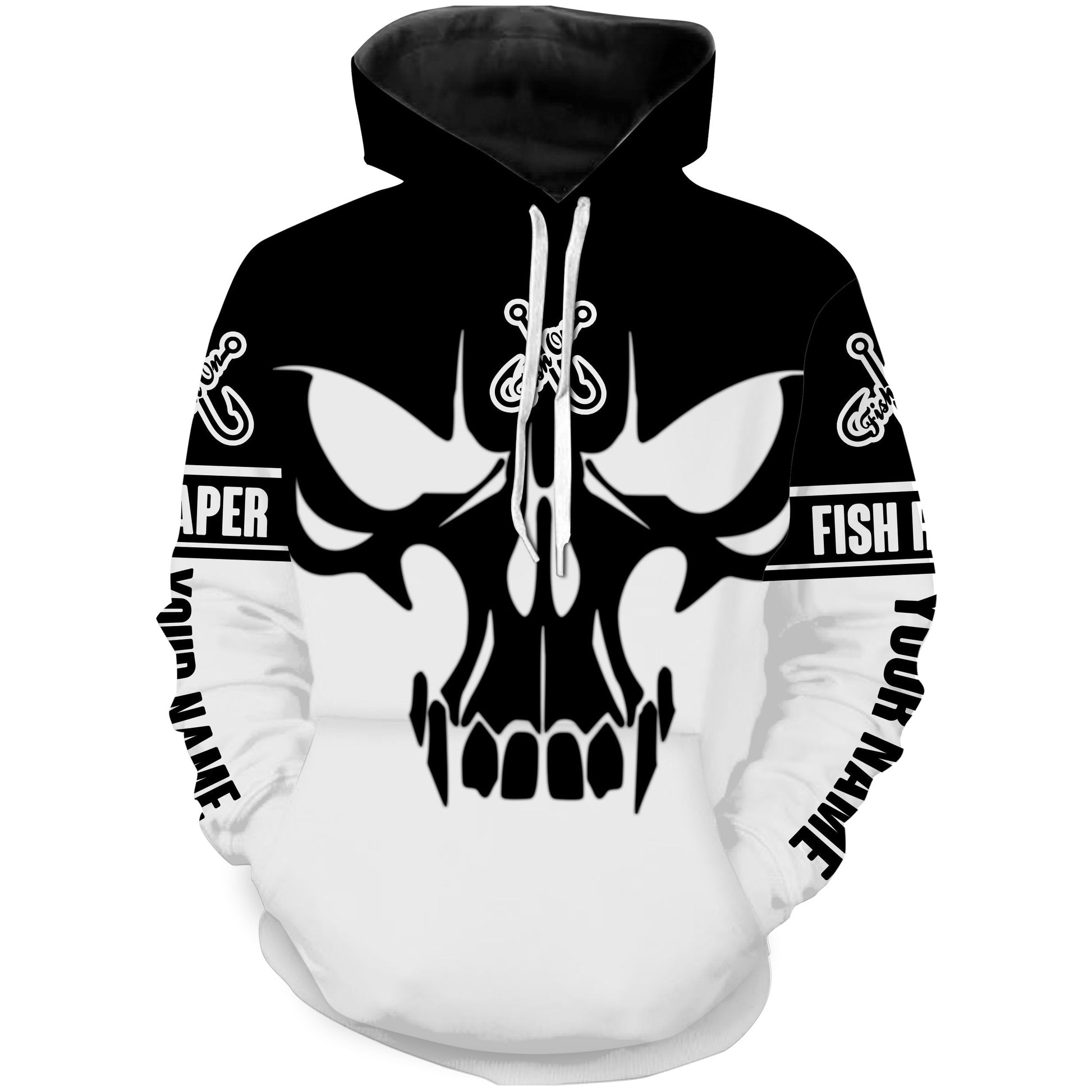 Black and White Fish Reaper Fish Skull Custom All over print Hoodie Fishing Shirts, Fish on Clothing - IPHW715