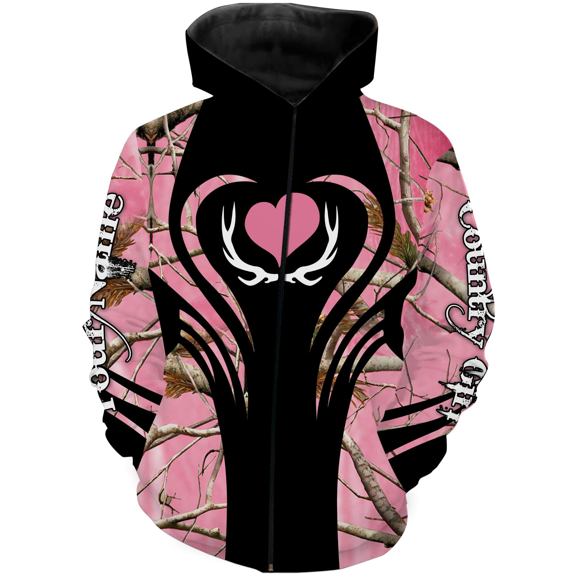 Beautiful Country girl Deer Hunting girls Pink camo Custom All over print shirts - IPH2478 Zip up hoodie