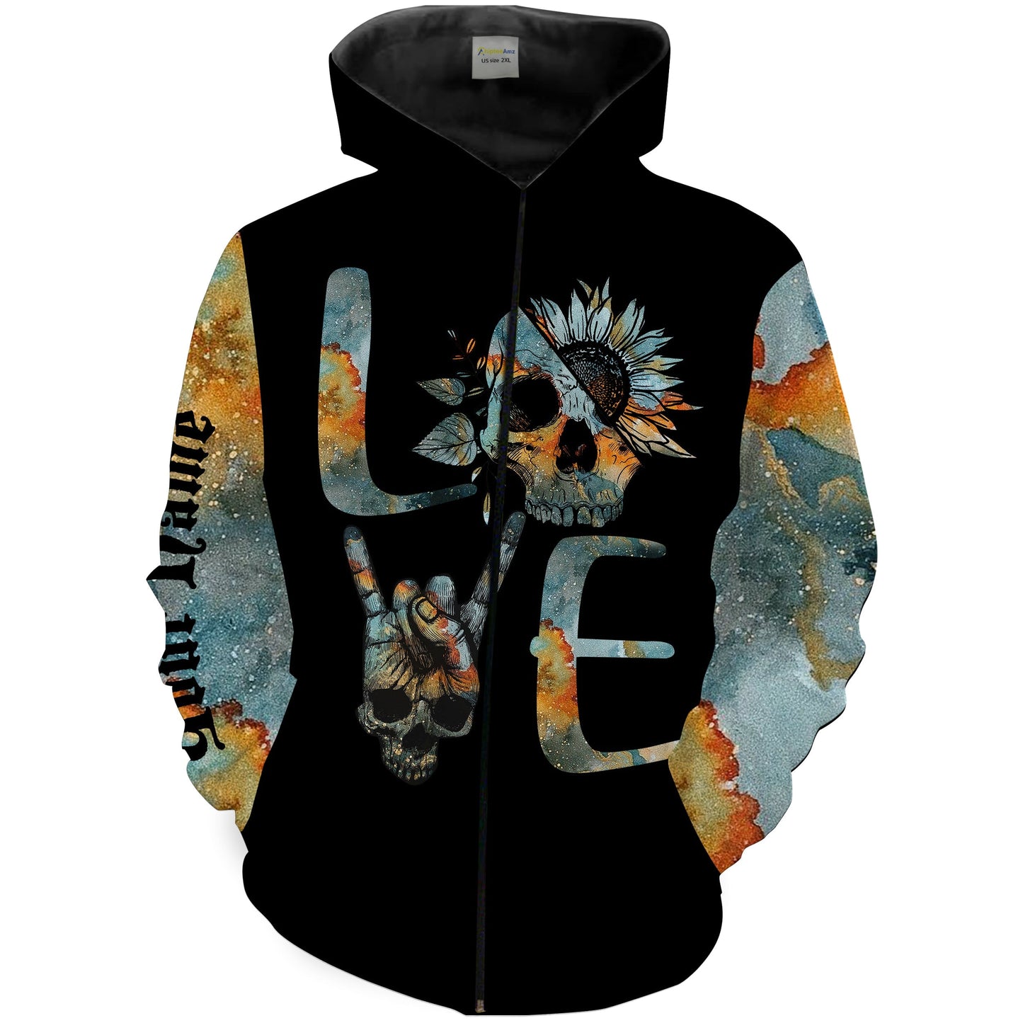 Love Skull Rock And Sunflower Skull Shirt Zip Up Hoodie Zip Up Hoodie