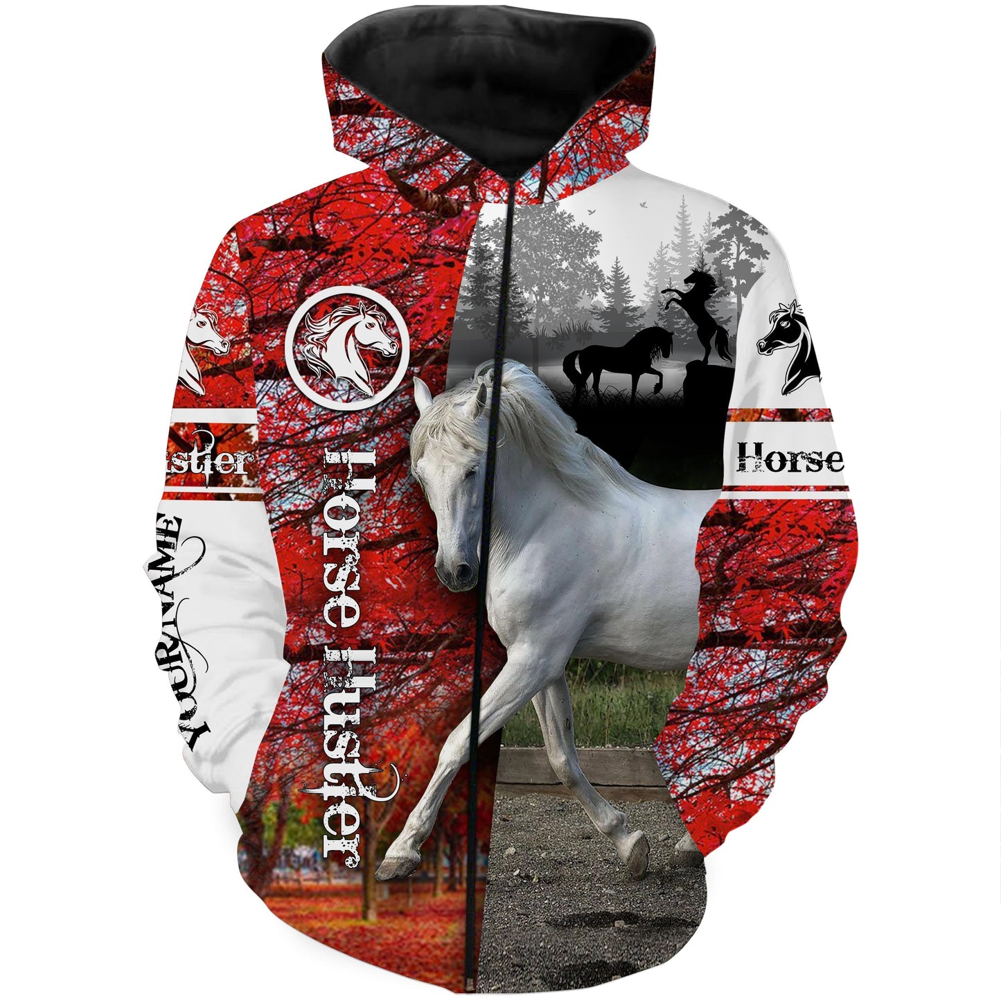 White Arabian Horse Fall Season Custom 3D Full Printing T Shirt Zip Up Hoodie Zip Up Hoodie