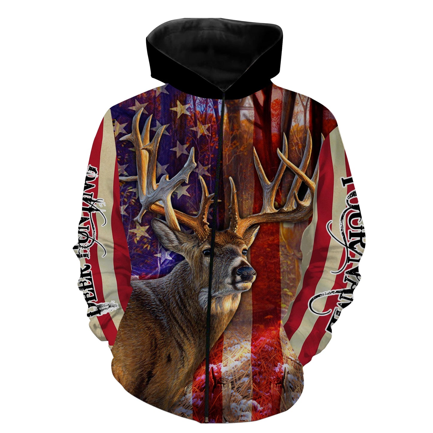 American Flag Custom Deer Hunting Shirts Zip Up Hoodie Zip Up Hoodie