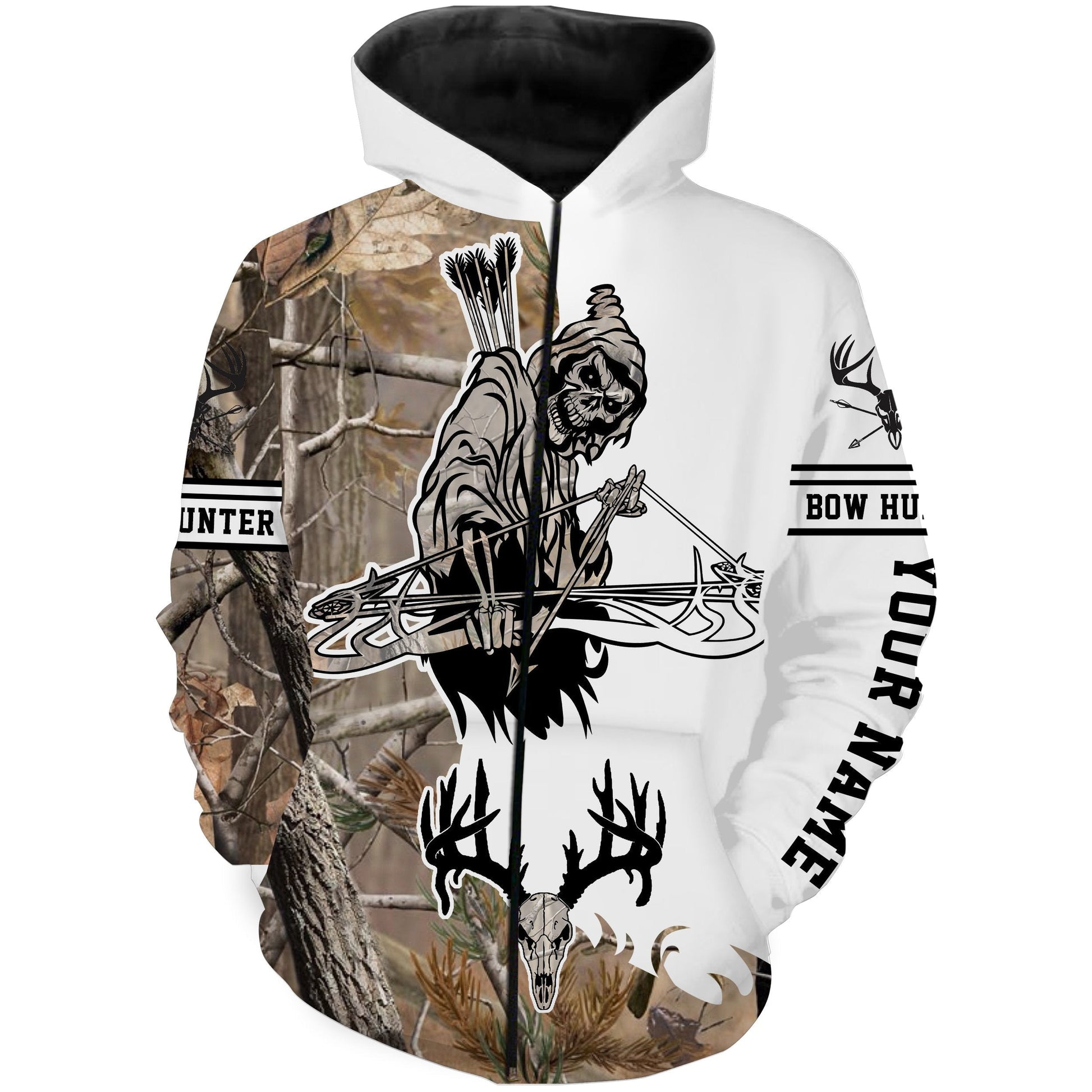 Bow Hunting Deer Skull Camo Customize 3D All Over Printed Hunting Shirts  Zip Up Hoodie Zip Up Hoodie