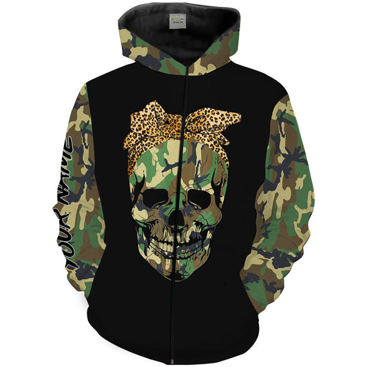 Womens Custom Camo Skull shirt, Skull Clothing for Women - IPHW785 Zip up hoodie